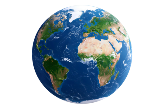 Detailed earth globe showing europe and africa isolated on transparent background