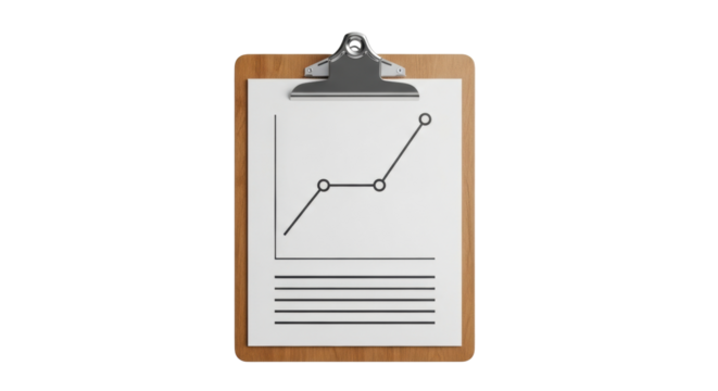 Isolated clipboard with graph on paper, business concept showing growth and progress