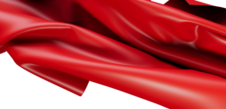 Close-up shot of a flowing red fabric with smooth, elegant folds against a white background. Perfect for backgrounds or design elements.