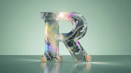 Driving specular reflection along letter R in studio by moving light, revealing marbled interior - Powered by Adobe