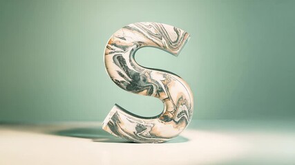 Sweeping golden light illuminating marble-textured letter S on shiny studio base, revealing swirls - Powered by Adobe