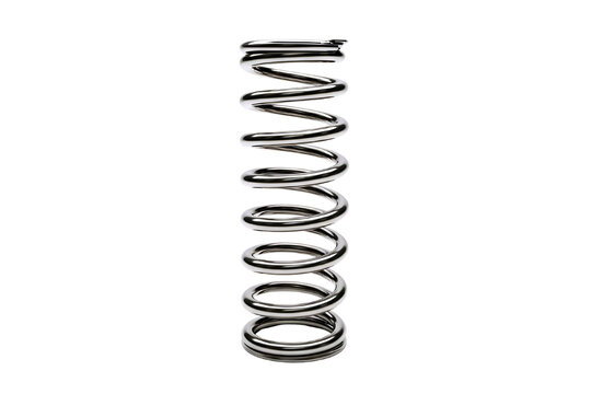 Close up of a silver metal coil spring isolated on transparent background