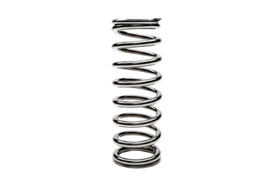 Close up of a silver metal coil spring isolated on transparent background