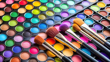 Makeup palette with brushes and vibrant colors