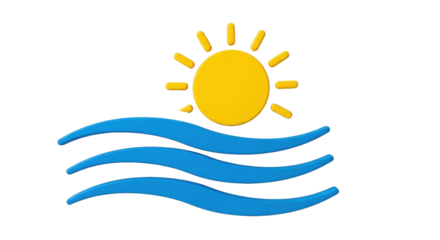 Isolated Sun over Waves icon for summer vacation, marine environment, and nature concepts
