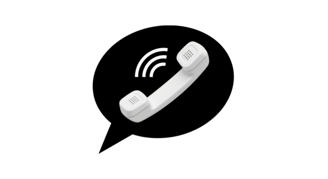 Isolated telephone receiver in message bubble with rings emanating communication signal