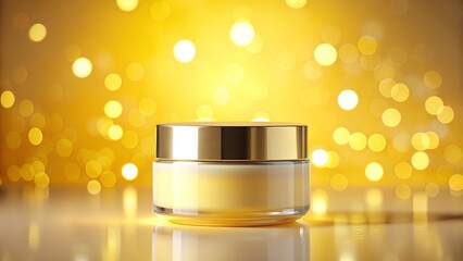 Luxury golden cream jar with bokeh background