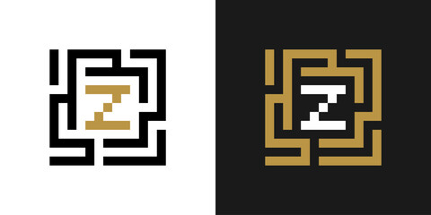 square labyrinth logo design inspiration with letter Z
