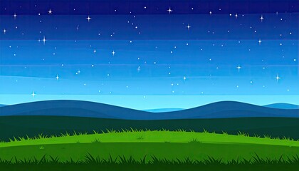 Night landscape with hills and grass
