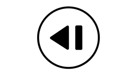 Isolated rewind symbol for media player, play, pause or control action. Circle button icon design.