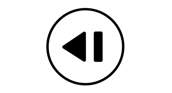 Isolated rewind symbol for media player, play, pause or control action. Circle button icon design.