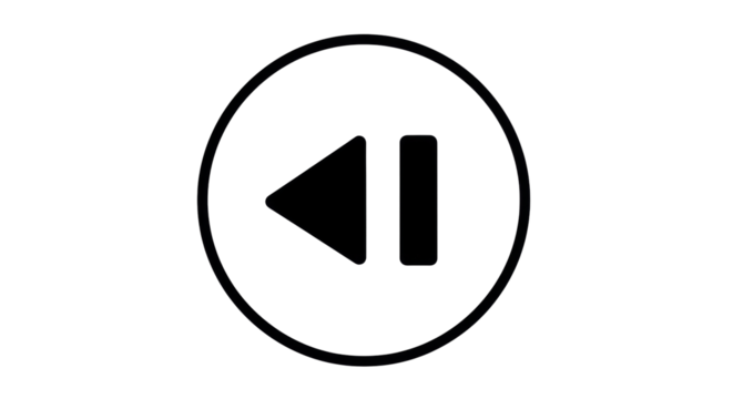 Isolated rewind symbol for media player, play, pause or control action. Circle button icon design.