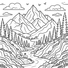 A mountain illustration vector style coloring book