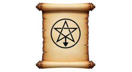 Isolated scroll with a symbol of Leviathan Cross, occultism, dark magic, and witchcraft