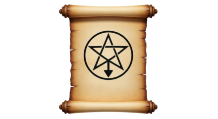 Isolated scroll with a symbol of Leviathan Cross, occultism, dark magic, and witchcraft