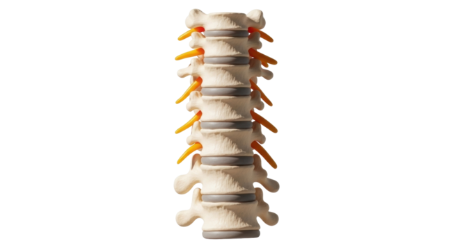 Isolated Spine Model Anatomy with Nerves, Medical Education, Human Skeletal System