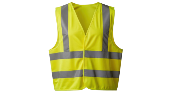 Isolated hi-vis safety vest for industrial work, road construction, or emergency services, fluorescent yellow