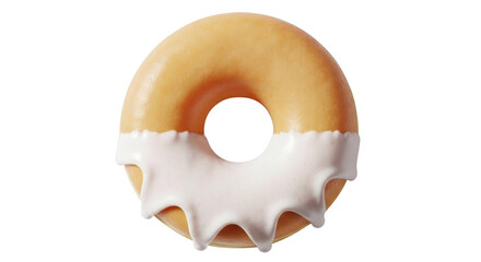 Isolated donut with half vanilla frosting, classic sweet treat for breakfast and snack