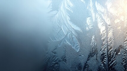 Blurred icy blue background with frosted gradient with leaves