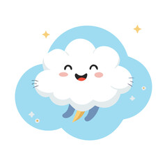 A cute smiling cloud character floating in a bright blue sky
