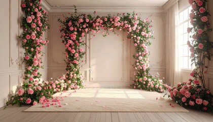 Elegant room draped in pink roses