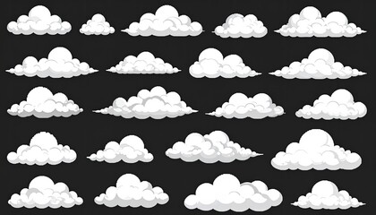 Cartoon clouds in various shapes on black background (1)