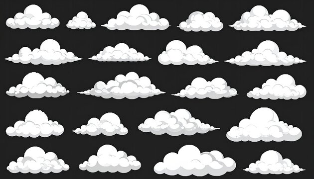 Cartoon clouds in various shapes on black background (1)