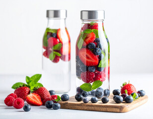 Berry infused water bottle, Generated image