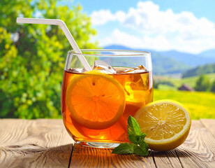 Iced tea with lemon, Generated image