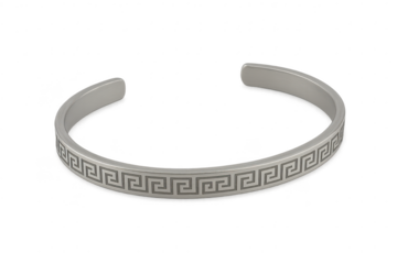Metal cuff bracelet, Greek key pattern, isolated on transparent background