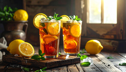 Iced tea with lemon, Generated image