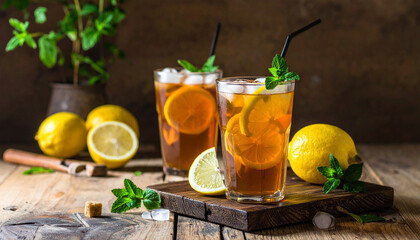 Iced tea with lemon, Generated image