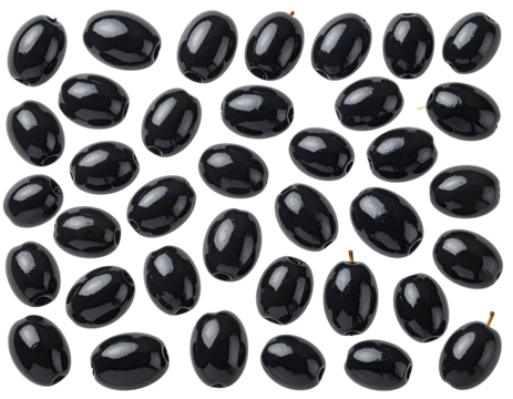 Dark, glossy, oval-shaped fruits densely packed