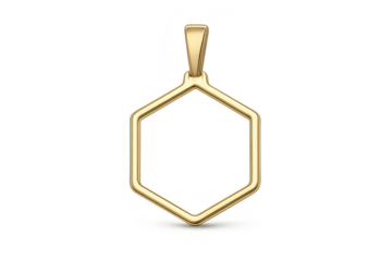 Golden hexagonal pendant, modern design, isolated on transparent background.