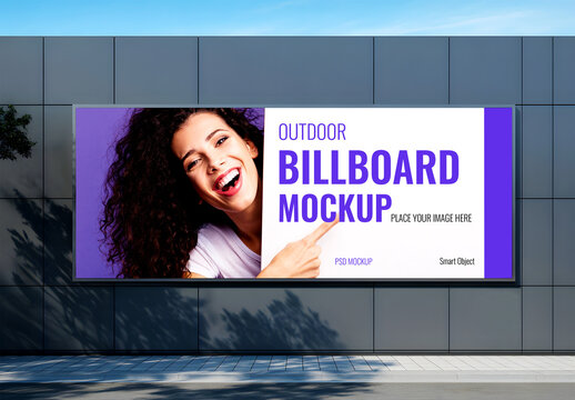 Outdoor Billboard Mockup with Happy Woman