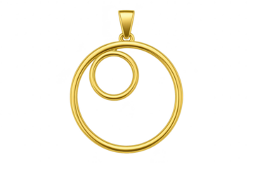 Elegant gold pendant with a unique double-loop design, isolated on transparent