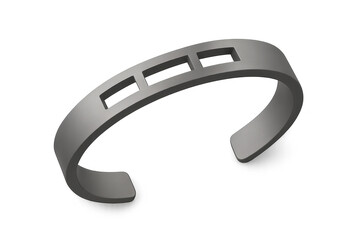 Sleek gray brushed metal cuff bracelet, isolated on transparent background clean
