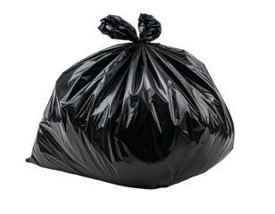 Black plastic trash bag filled with refuse