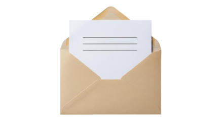 Isolated brown envelope and a stationery card with lines for writing a message or personal note