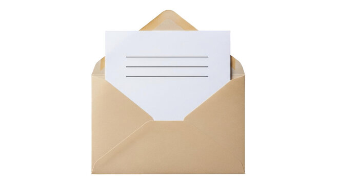 Isolated brown envelope and a stationery card with lines for writing a message or personal note