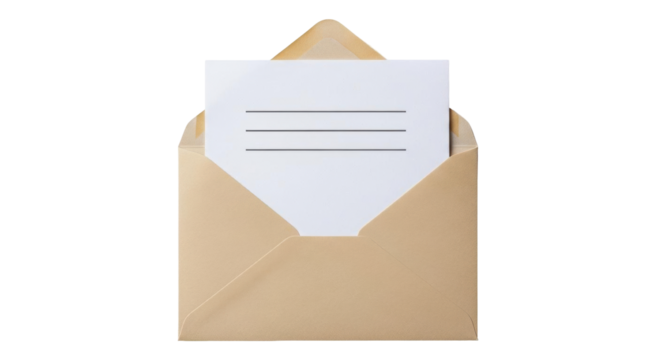 Isolated brown envelope and a stationery card with lines for writing a message or personal note