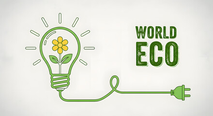Ecological concept. On a white-green background lies a pen and a notepad with the inscription - WORLD ECO.