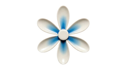Isolated six-petal flower with ombre blue center, decorative metal ornament for crafts & decoration