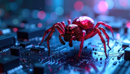 Red spider on a circuit board, digital threat (1)