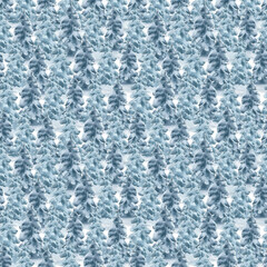 Snowy Christmas trees on watercolor winter seamless pattern with in muted blues and greys isolated. Snowy spruce hand painted on repeating background for holiday packaging, textile festive designs.