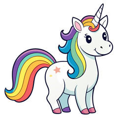 Cartoon Unicorn with Rainbow Mane and Tail