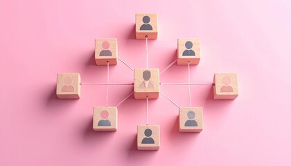 Network of interconnected wooden blocks with person icons