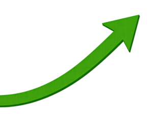 Green upward curving arrow on black background