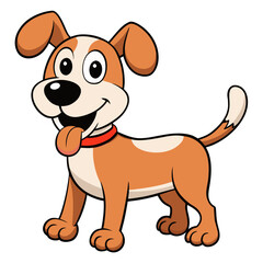 Cartoon Cute Happy Dog Character with a Red Collar