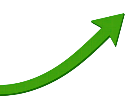 Green upward curving arrow on black background